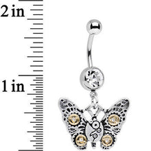 Load image into Gallery viewer, Clear Gem Steampunk Butterfly Dangle Belly Ring
