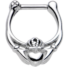 Load image into Gallery viewer, 16G 1/4 Stainless Steel Claddagh Heart and Crown Septum Clicker
