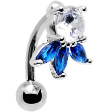 Load image into Gallery viewer, Clear Blue Gem Flip Flower Reversible Top Mount Belly Ring
