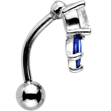 Load image into Gallery viewer, Clear Blue Gem Flip Flower Reversible Top Mount Belly Ring
