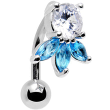 Load image into Gallery viewer, Clear Aqua Gem Flip Flower Reversible Top Mount Belly Ring
