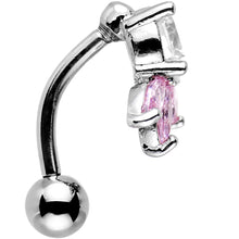 Load image into Gallery viewer, Clear Pink Gem Flip Flower Reversible Top Mount Belly Ring
