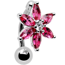 Load image into Gallery viewer, Clear Dark Pink Gem Flip Flower Reversible Top Mount Belly Ring
