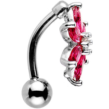 Load image into Gallery viewer, Clear Dark Pink Gem Flip Flower Reversible Top Mount Belly Ring
