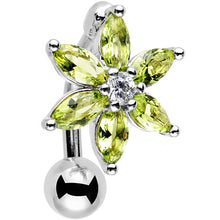 Load image into Gallery viewer, Greem Gem Lily Flower Top Mount Dangle Belly Ring
