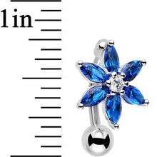 Load image into Gallery viewer, Blue Gem Lily Flower Top Mount Dangle Belly Ring
