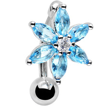 Load image into Gallery viewer, Aqua Gem Lily Flower Top Mount Dangle Belly Ring
