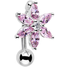 Load image into Gallery viewer, Pink Gem Lily Flower Top Mount Dangle Belly Ring

