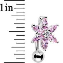 Load image into Gallery viewer, Pink Gem Lily Flower Top Mount Dangle Belly Ring
