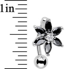 Load image into Gallery viewer, Black Gem Lily Flower Top Mount Dangle Belly Ring

