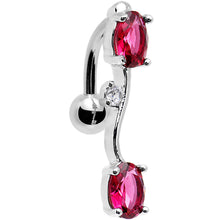 Load image into Gallery viewer, Pink Gem Double Drop Top Mount Dangle Belly Ring
