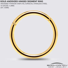 Load image into Gallery viewer, 16G 3/8 Gold Tone Anodized Hinged Segment Ring

