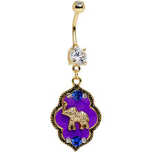 Load image into Gallery viewer, Clear Gem Gold PVD Purple Lucky Elephant Dangle Belly Ring
