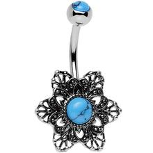 Load image into Gallery viewer, Synthetic Turquoise Center Framework Flower Belly Ring
