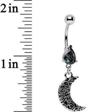 Load image into Gallery viewer, Black Gem Half Moon Dangle Belly Ring Created with Crystals
