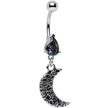 Load image into Gallery viewer, Black Gem Half Moon Dangle Belly Ring Created with Crystals
