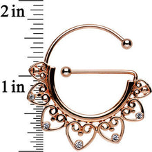 Load image into Gallery viewer, Clear Gem Rose Gold PVD Filigree Heart Universal Nipple Ring Set

