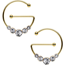Load image into Gallery viewer, Clear Gold PVD Universal Nipple Ring Set Created with Crystals
