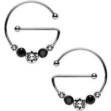 Load image into Gallery viewer, Black and Clear Universal Nipple Ring Set Created with Crystals
