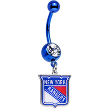 Load image into Gallery viewer, Licensed Clear Gem Blue Anodized NHL New York Rangers Belly Ring
