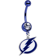 Load image into Gallery viewer, Licensed Clear Gem Blue Anodized NHL Tampa Bay Lightning Belly Ring
