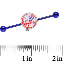 Load image into Gallery viewer, Licensed MLB Blue Anodized New York Yankees Industrial Barbell 38mm
