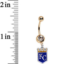 Load image into Gallery viewer, Licensed MLB Clear Gem Gold Anodized Kansas City Royals Belly Ring
