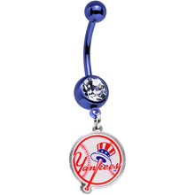 Load image into Gallery viewer, Licensed MLB Clear Gem Blue Anodized New York Yankees Belly Ring
