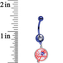 Load image into Gallery viewer, Licensed MLB Clear Gem Blue Anodized New York Yankees Belly Ring
