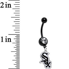 Load image into Gallery viewer, Licensed MLB Clear Gem Black Anodized Chicago White Sox Belly Ring
