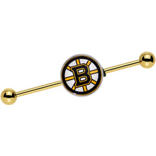 Load image into Gallery viewer, Licensed NHL Gold Anodized Boston Bruins Industrial Barbell 38mm
