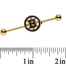 Load image into Gallery viewer, Licensed NHL Gold Anodized Boston Bruins Industrial Barbell 38mm
