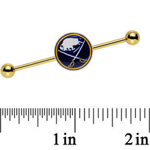 Load image into Gallery viewer, Licensed NHL Gold Anodized Buffalo Sabres Industrial Barbell 38mm
