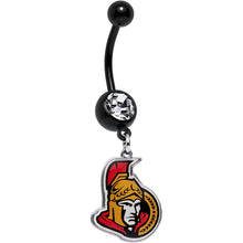 Load image into Gallery viewer, Licensed NHL Clear Gem Black Anodized Ottawa Senators Belly Ring
