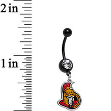 Load image into Gallery viewer, Licensed NHL Clear Gem Black Anodized Ottawa Senators Belly Ring
