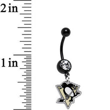 Load image into Gallery viewer, Licensed NHL Clear Gem Black Anodized Pittsburgh Penguins Belly Ring
