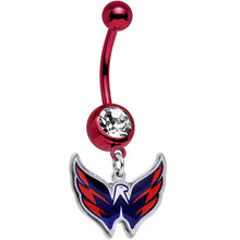 Load image into Gallery viewer, Licensed NHL Clear Gem Red Anodized Washington Capitals Belly Ring
