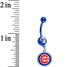 Load image into Gallery viewer, Licensed MLB Clear Gem Blue Anodized Chicago Cubs Dangle Belly Ring

