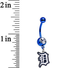 Load image into Gallery viewer, Licensed MLB Clear Gem Blue Anodized Detroit Tigers Dangle Belly Ring
