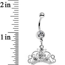 Load image into Gallery viewer, Clear Gem Ornate Imperial Crown Dangle Belly Ring
