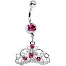 Load image into Gallery viewer, Pink Gem Ornate Imperial Crown Dangle Belly Ring
