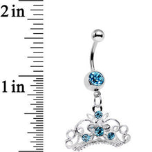 Load image into Gallery viewer, Aqua Gem Ornate Imperial Crown Dangle Belly Ring
