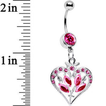 Load image into Gallery viewer, Pink Gem Framework Heart and Flower Dangle Belly Ring
