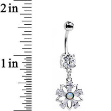 Load image into Gallery viewer, Clear CZ Gem Synthetic Opal Snowflower Dangle Belly Ring
