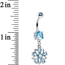 Load image into Gallery viewer, Aqua CZ Gem Synthetic Opal Snowflower Dangle Belly Ring

