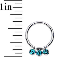 Load image into Gallery viewer, 16G 3/8 Aqua Gem Stainless Steel Trio Hinged Segment Ring
