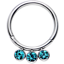 Load image into Gallery viewer, 16G 3/8 Aqua Gem Stainless Steel Trio Hinged Segment Ring

