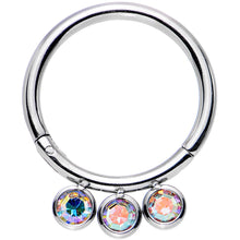 Load image into Gallery viewer, 16G 3/8 Aurora Gem Stainless Steel Trio Hinged Segment Ring
