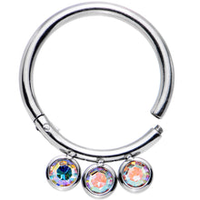 Load image into Gallery viewer, 16G 3/8 Aurora Gem Stainless Steel Trio Hinged Segment Ring
