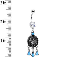 Load image into Gallery viewer, Clear Gem and Faux Turquoise Leafy Lotus Flower Disk Dangle Belly Ring
